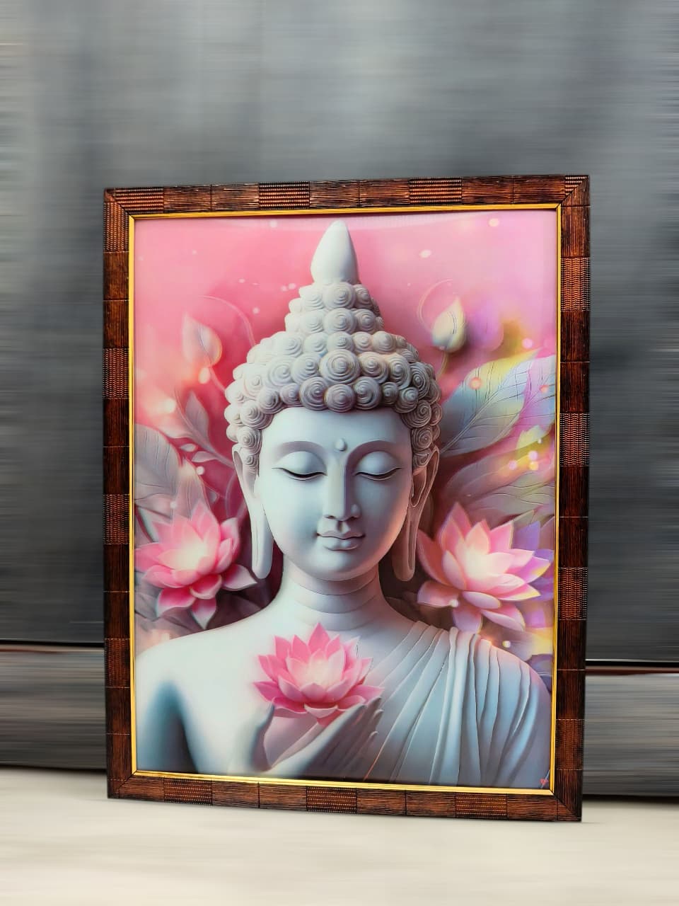 Animated Buddha Framed Art - Lotus Serenity Design