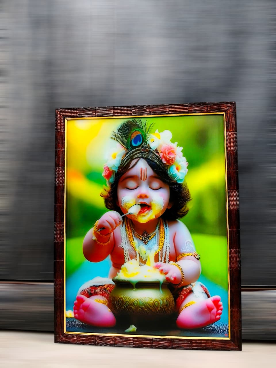 Baby Krishna Eating Makkhan 12x16 inches | 3D Lenticular Painting