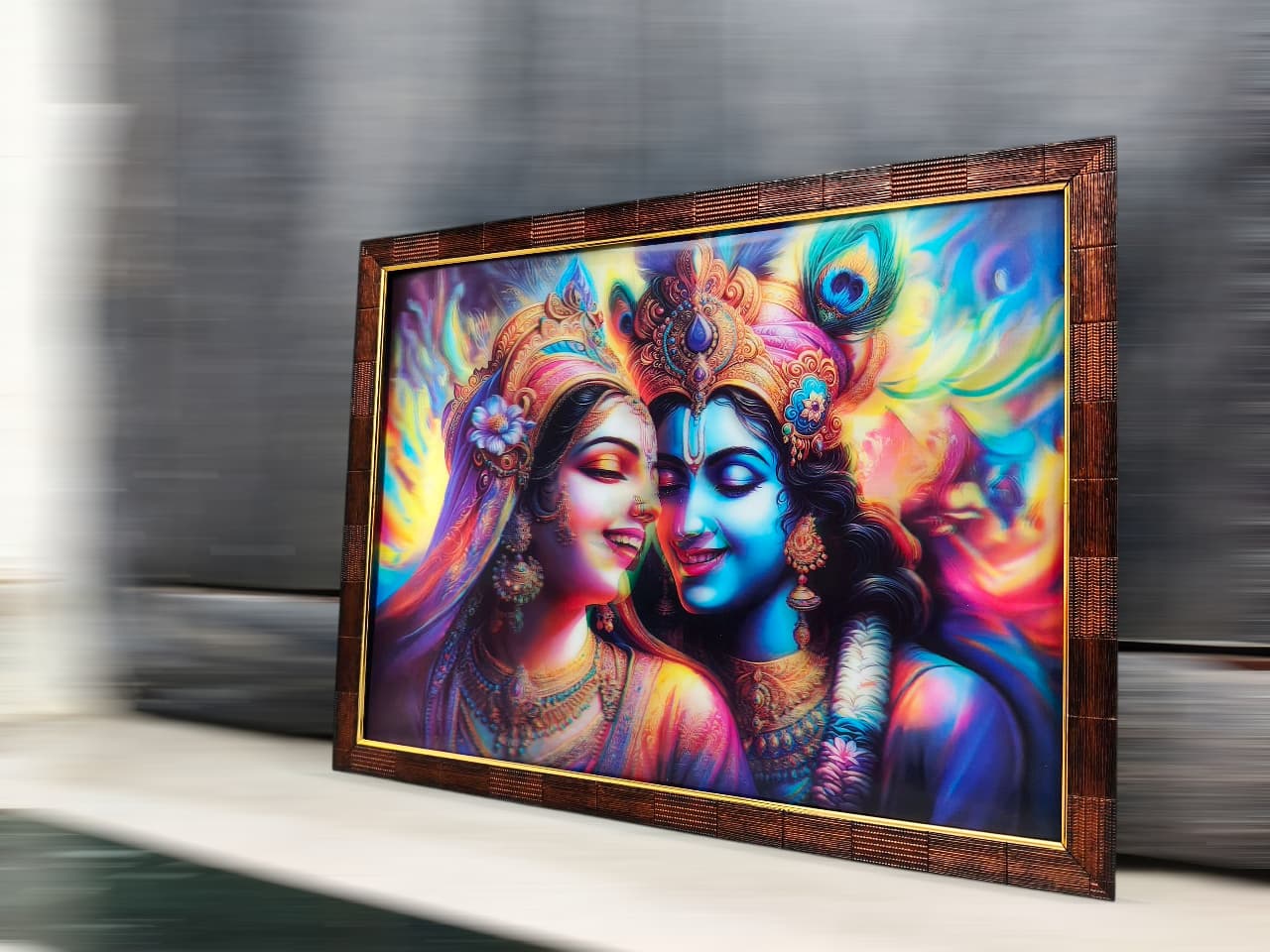 Animated Radha Krishna Framed Art - Eternal Bliss Design
