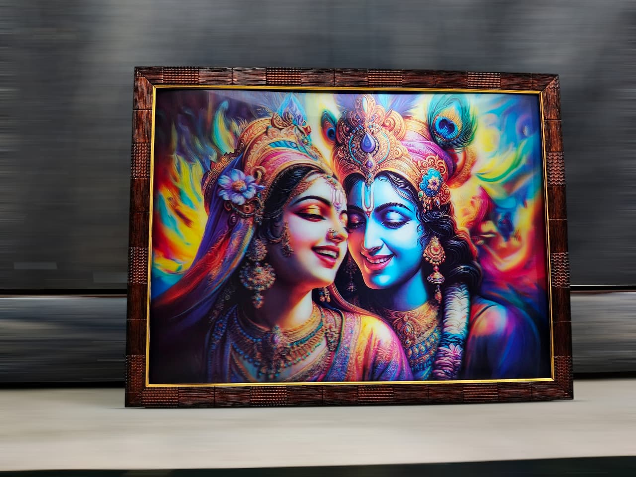 Animated Radha Krishna Framed Art - Eternal Bliss Design