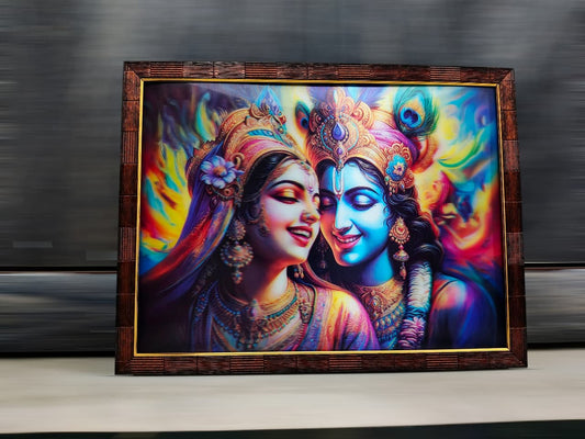 Animated Radha Krishna Framed Art - Eternal Bliss Design