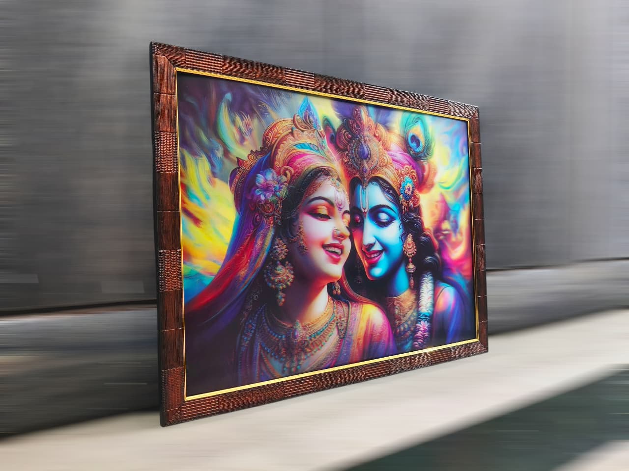 Animated Radha Krishna Framed Art - Eternal Bliss Design
