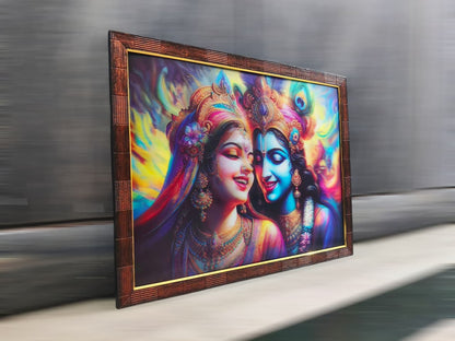 Animated Radha Krishna Framed Art - Eternal Bliss Design