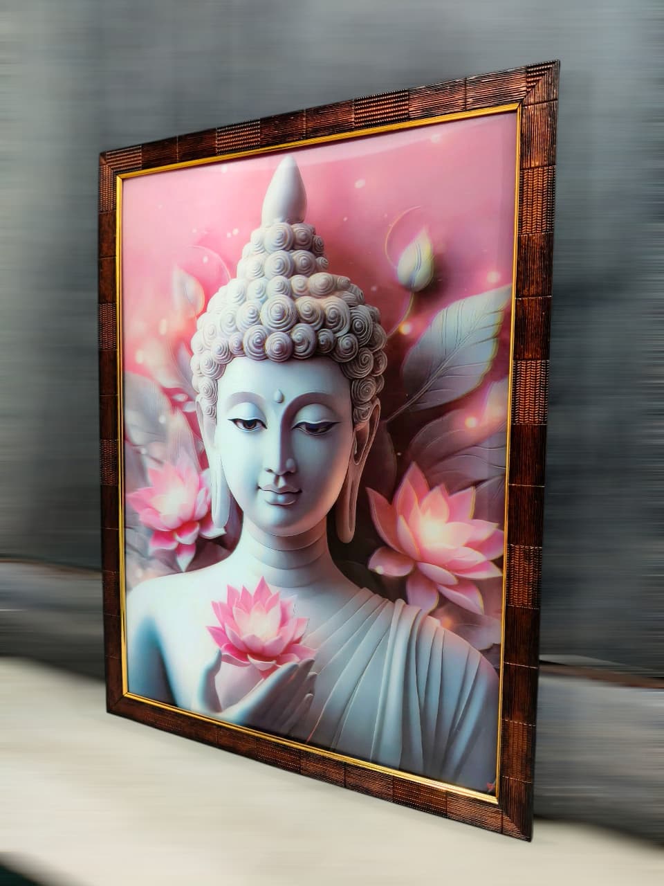 Animated Buddha Framed Art - Lotus Serenity Design