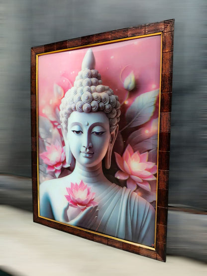 Animated Buddha Framed Art - Lotus Serenity Design