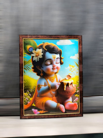 3D Playful Krishna: Baby with Butter Pot
