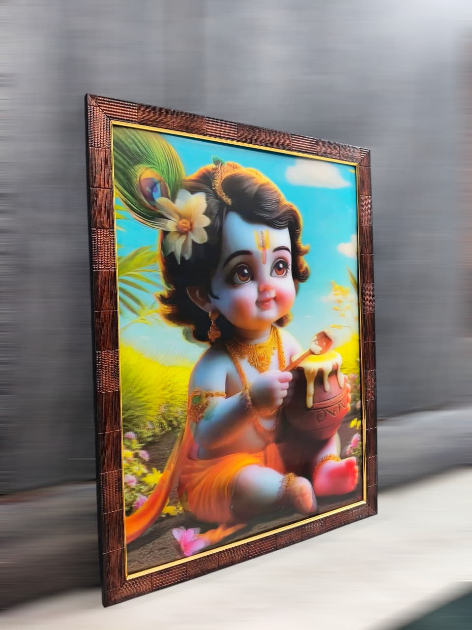 3D Playful Krishna: Baby with Butter Pot