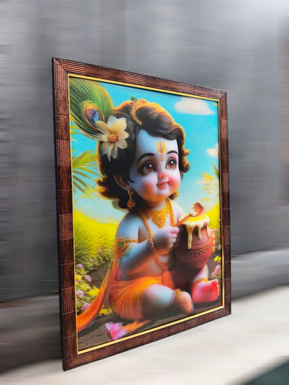 3D Playful Krishna: Baby with Butter Pot