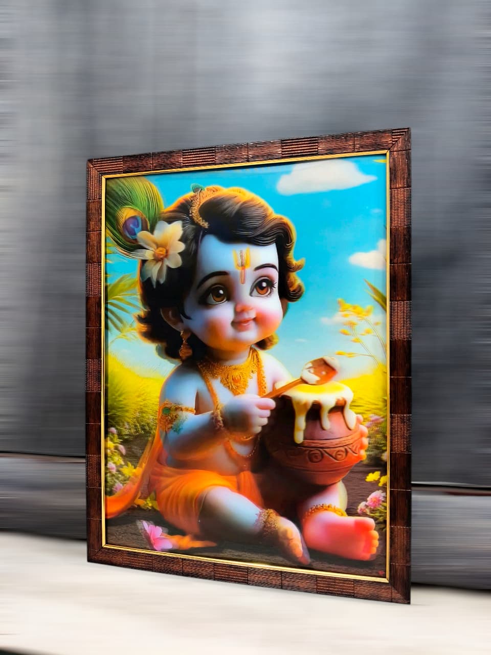 3D Playful Krishna: Baby with Butter Pot