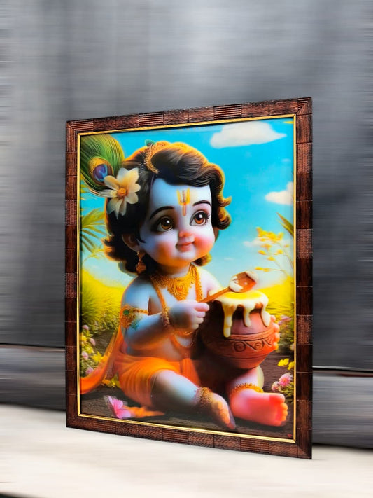 3D Playful Krishna: Baby with Butter Pot