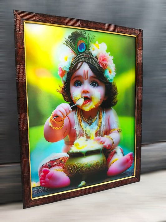 Baby Krishna Eating Makkhan 12x16 inches | 3D Lenticular Painting