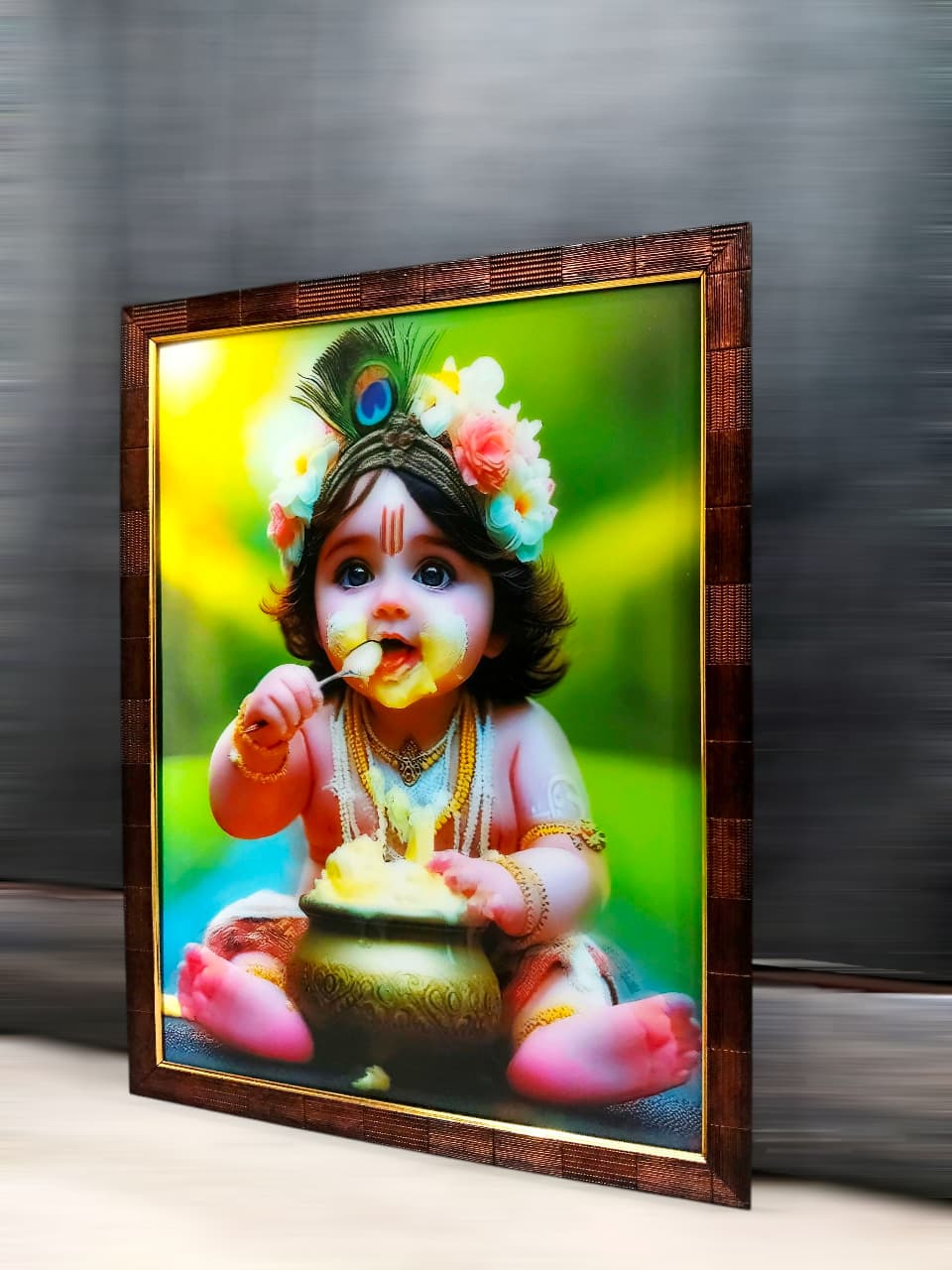 Baby Krishna Eating Makkhan 12x16 inches | 3D Lenticular Painting