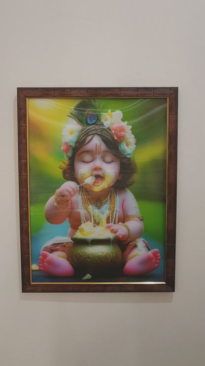 Baby Krishna Eating Makkhan 12x16 inches | 3D Lenticular Painting