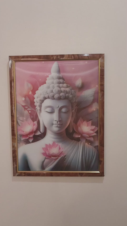 Animated Buddha Framed Art - Lotus Serenity Design