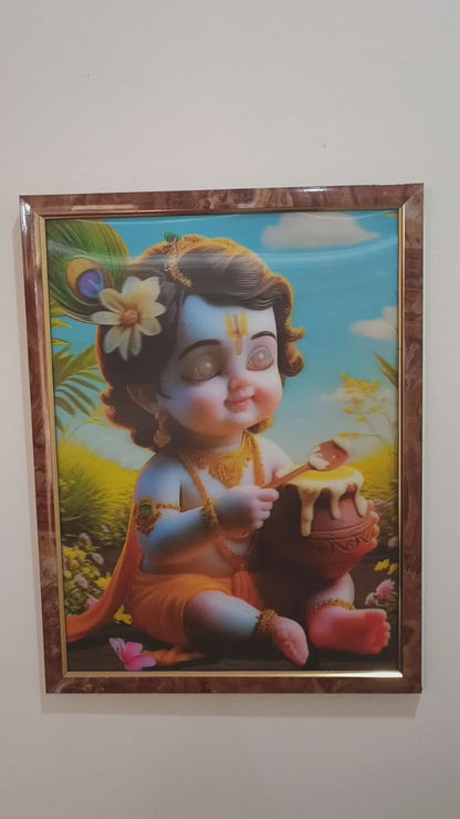 3D Playful Krishna: Baby with Butter Pot