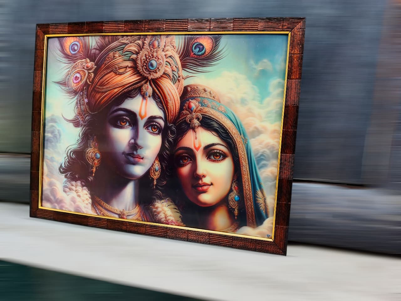 Radha Krishna Framed Art - Divine Love Design