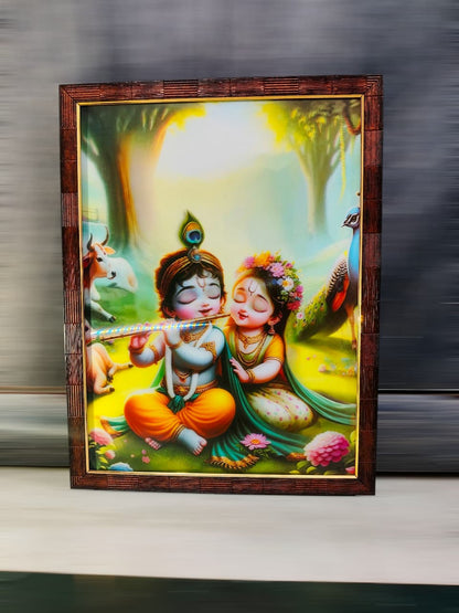 3D Divine Melody: Radha and Krishna's Blissful Serenade