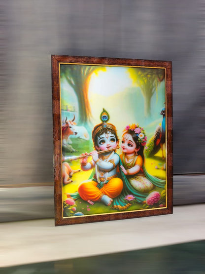3D Divine Melody: Radha and Krishna's Blissful Serenade