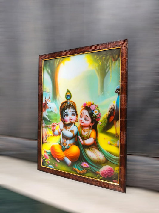 3D Divine Melody: Radha and Krishna's Blissful Serenade